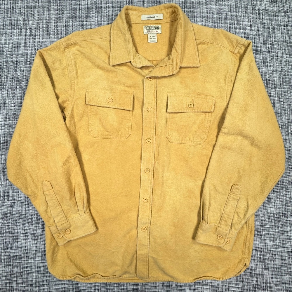 LL Bean Chamois Cloth Shirt Mens XL Yellow Cotton Traditional Fit Button Front